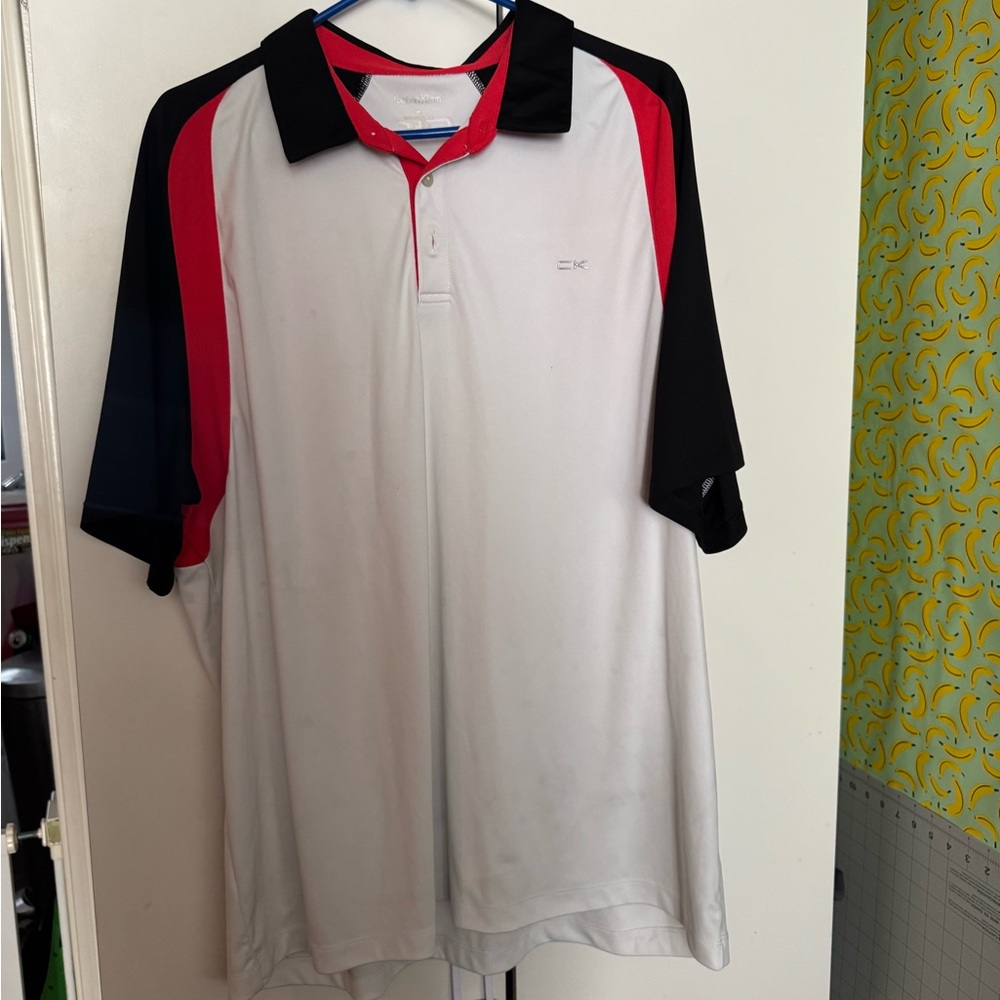 Calvin Klein Men's White and Black Polo Shirt